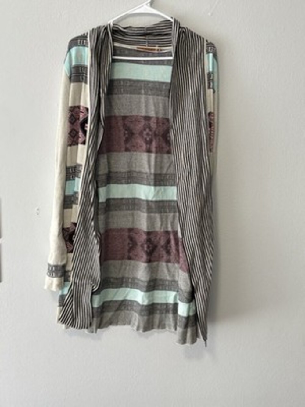 Belldini XL Geometric Striped Open Knit Cardigan Sweater Multicolor